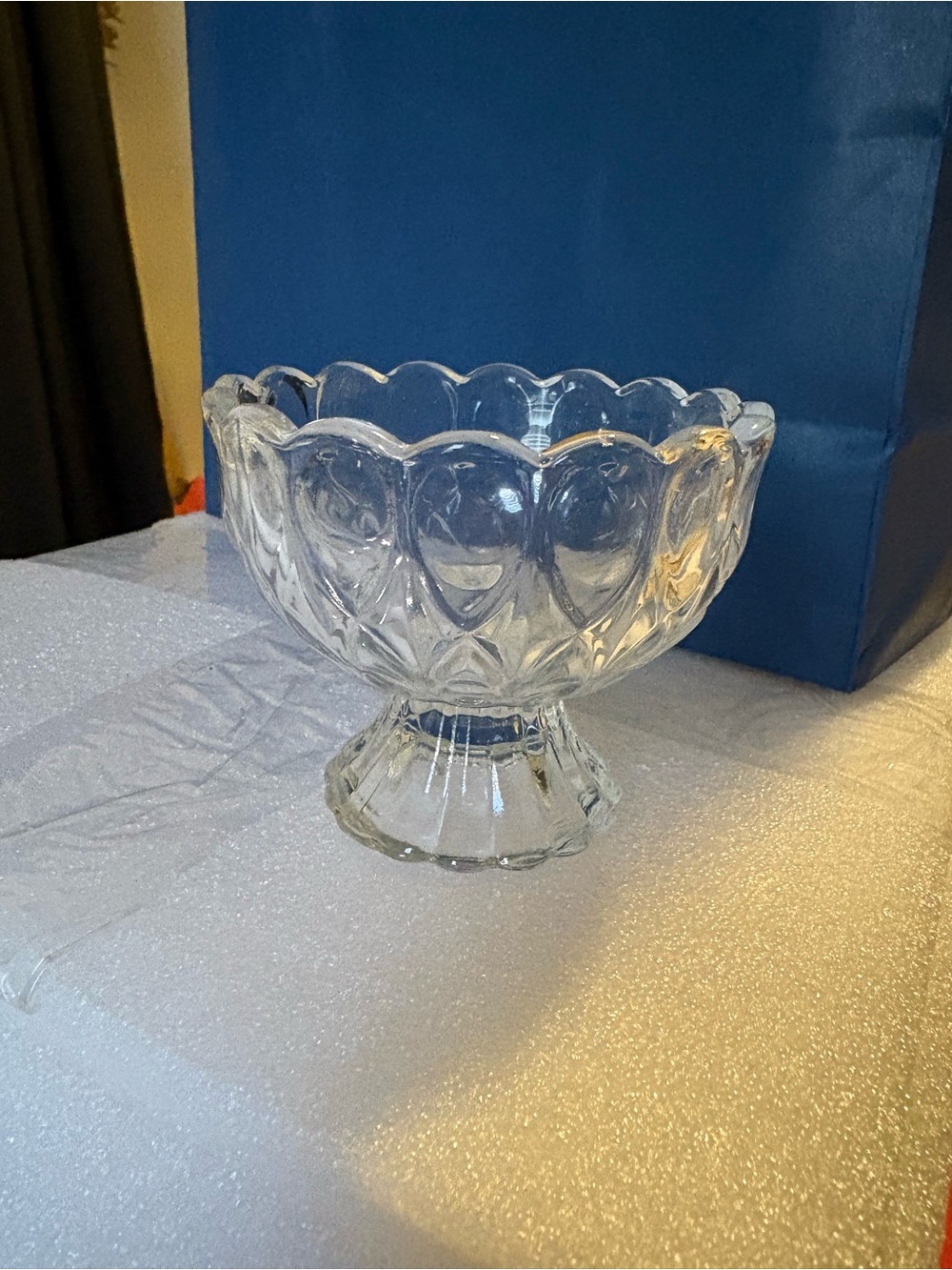 Clear Pressed Glass Compote Bowl - Scalloped Edge